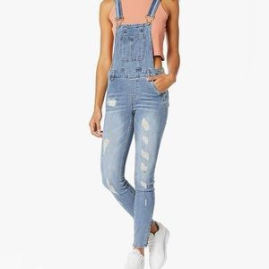 Denim distressed overalls Junior size 7- Dollhouse - top bucks, buttons & zipper